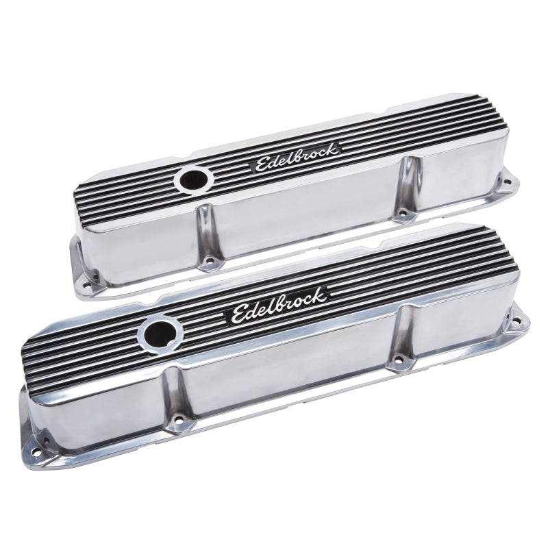 Edelbrock Elite II Valve Covers Tall Baffled Breather Hole - Edelbrock Logo - Polished