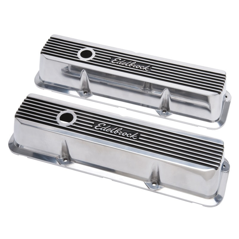 Edelbrock Elite II Valve Covers Short Breather Hole Edelbrock Logo - Aluminum
