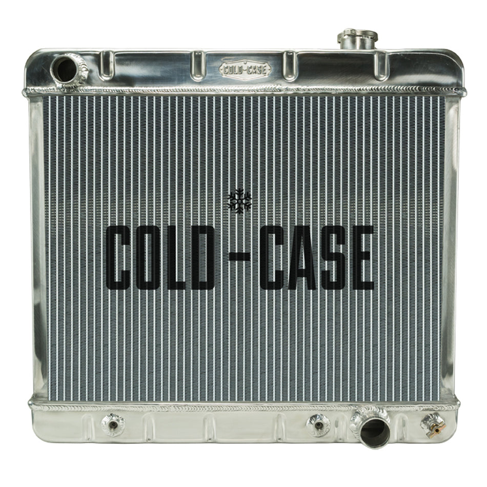 Cold-Case Aluminum Radiator - 24.5" W x 22.5" H x 3" D - Driver Side Inlet - Passenger Side Outlet - Polished - Automatic - GM Fullsize Truck 1963-66