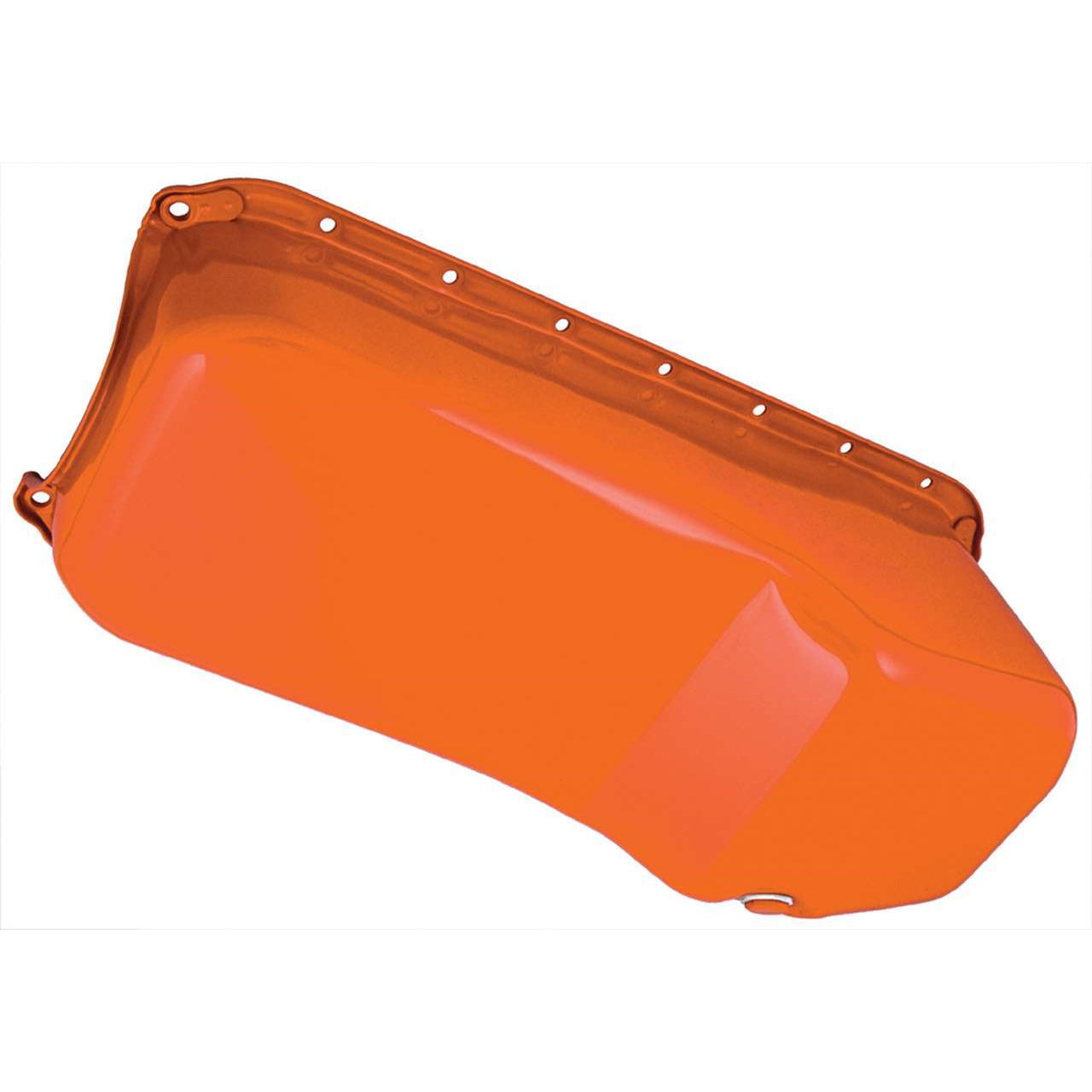 Trans-Dapt OEM Style Rear Sump Oil Pan - 4 Quart - Stock Depth - Orange Powder Coat - 2 Piece Seal - Small Block Chevy