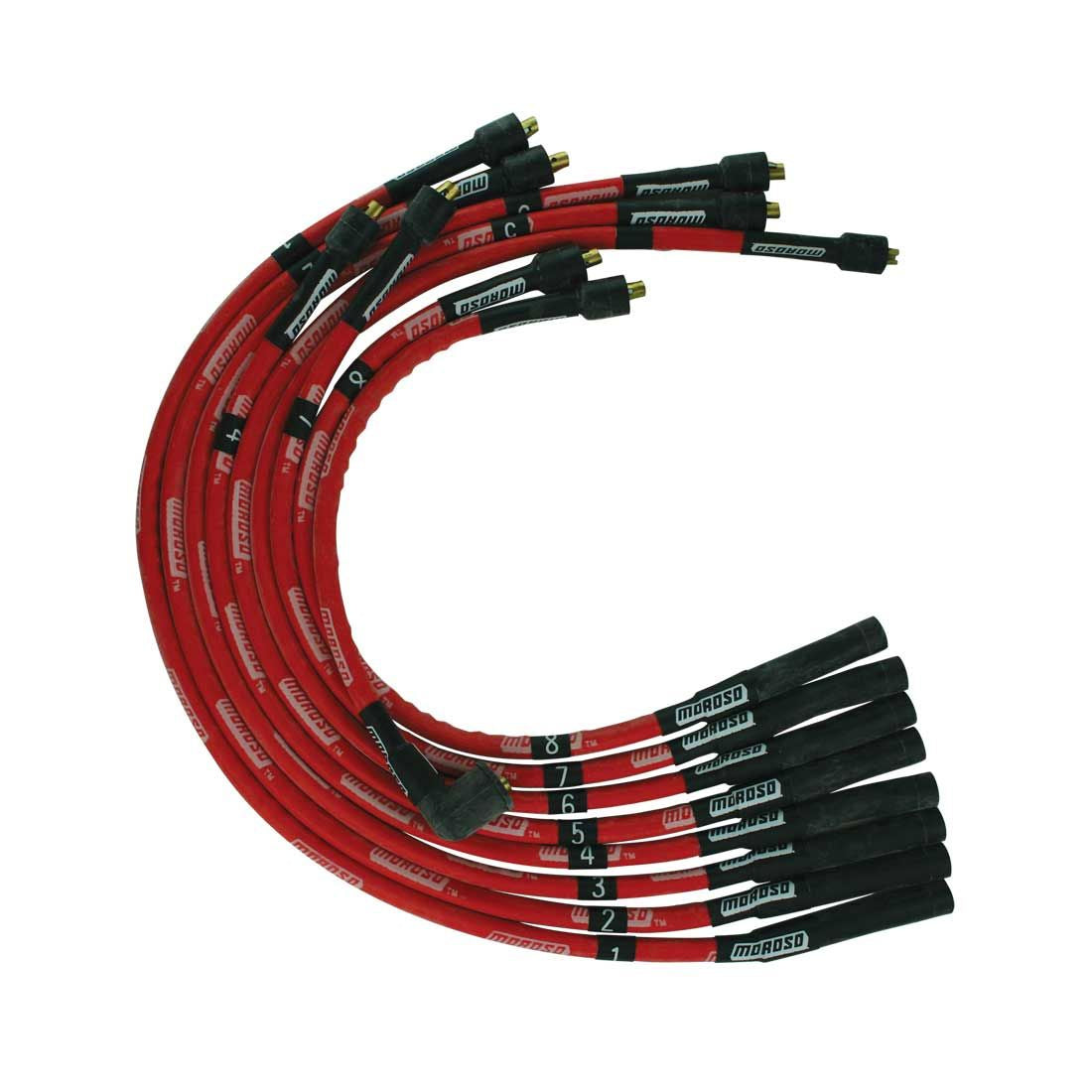 Moroso Ultra Spiral Core Spark Plug Wire Set - 8 mm - Sleeved - Red - Straight Plug Boots - Socket Style - Small Block Mopar