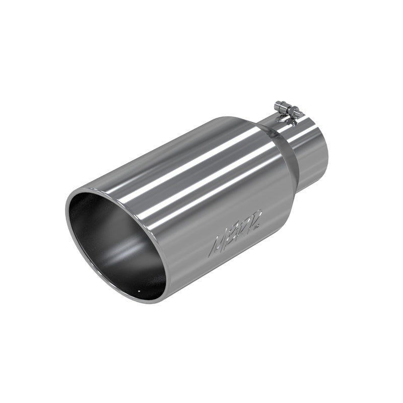 MBRP Pro Series Performance Gas and Muscle Car Exhaust Tips - Clamp-On - 5" Inlet - 8" Round Outlet - 18" Long - Single Wall - Rolled Edge - Angled Cut - Stainless - Polished