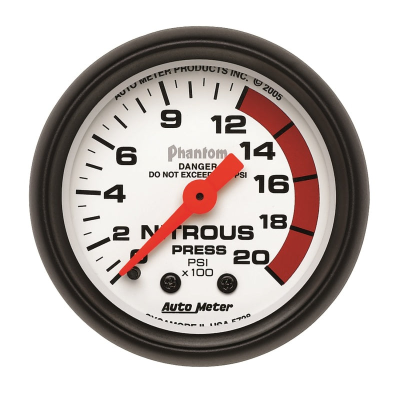 Auto Meter Phantom Mechanical Nitrous Pressure Gauge - 2-1/16 in.