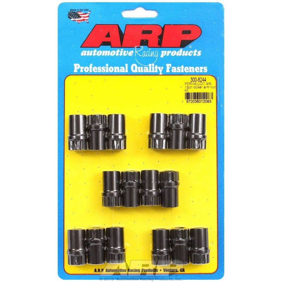 ARP Rocker Arm Nut - 3/8-24 in Thread - 0.600 in Shank Diameter - 1.200 in Long - Chromoly - Black Oxide - Aluminum Rockers - Set of 16