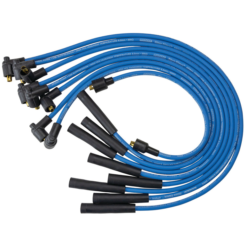 Moroso Blue Max Spiral Core Ignition Wire Set - Spark Plug Wires Ford w/ 302 - 390 V8 Engines w/ Straight Boots