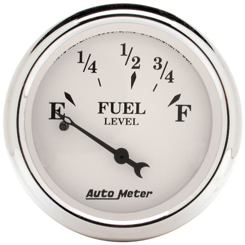 Auto Meter Old Tyme White 0-30 ohm Fuel Level Gauge - Electric - Analog - Short Sweep - 2-1/16 in Diameter - White Face
