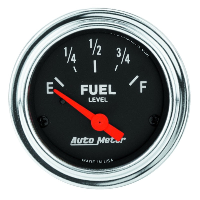 Auto Meter Traditional Chrome 0-30 ohm Fuel Level Gauge - Electric - Analog - Short Sweep - 2-1/16 in Diameter - Black Face
