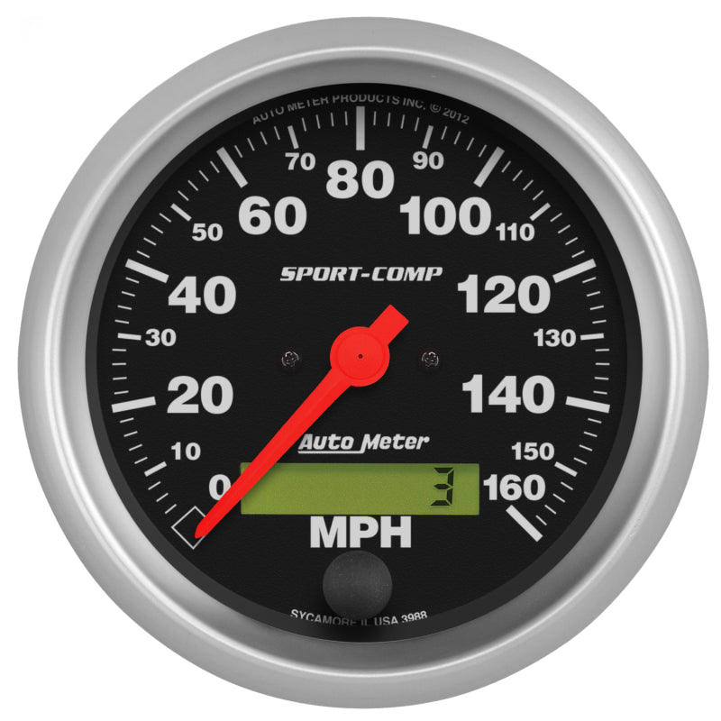 Auto Meter Sport-Comp 160 MPH Speedometer - Electric - Analog - 3-3/8 in Diameter - Programmable - Black Face