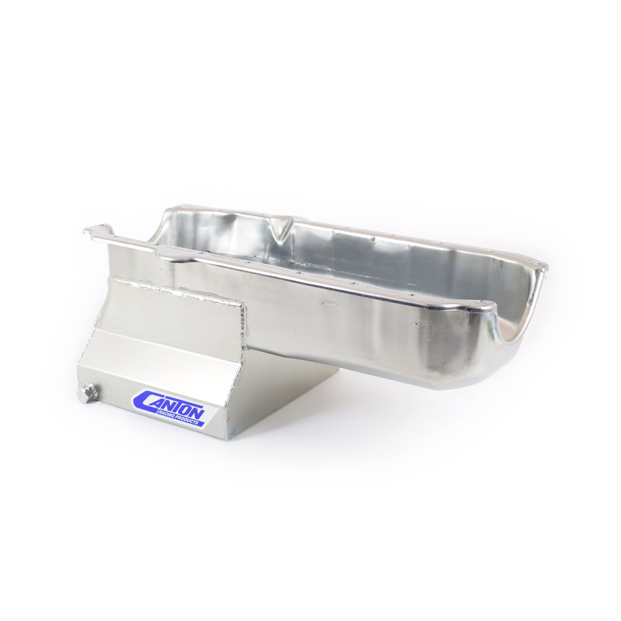 Canton Drag Race Rear Sump Oil Pan - 8 Quart - 8.5 in Deep - Cadmium - 2 Piece Seal - Small Block Chevy