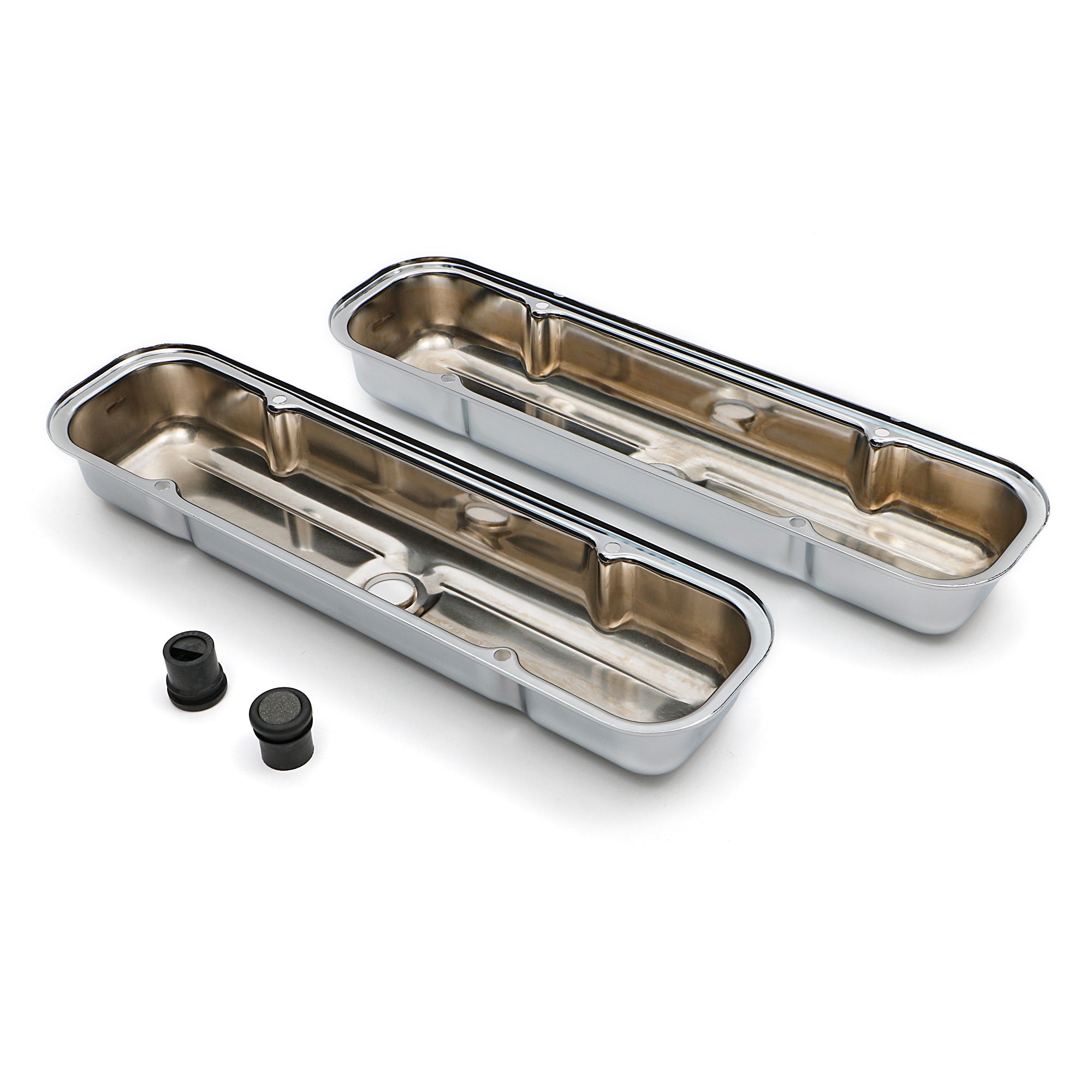 Trans-Dapt Valve Cover - Stock Height - Breather Holes - Chrome - Pontiac V8 - Pair