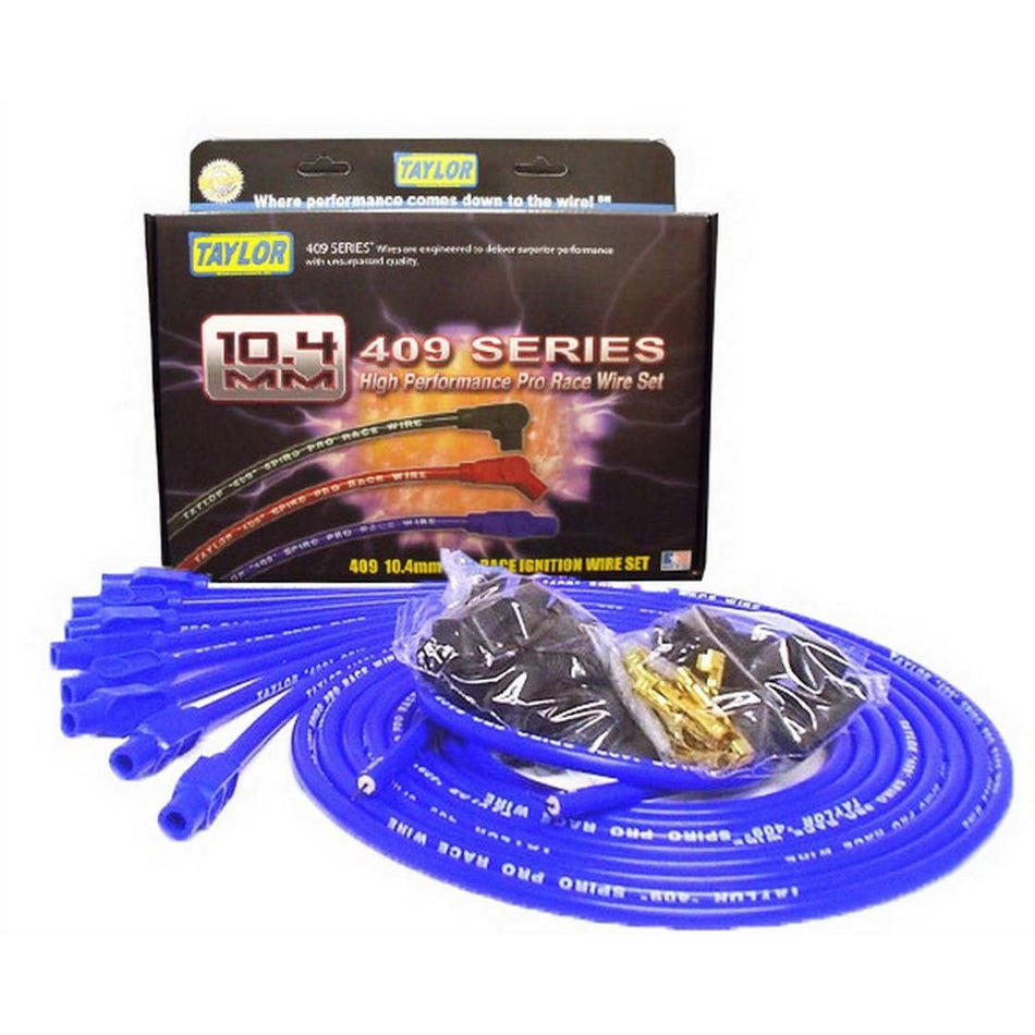 Taylor "409" Pro Race Universal Spark Plug Wire Set - 10.4mm Diameter - Blue - 180 Plug Boots - Spiro-Wound Conductor - 8 Cylinder Applications