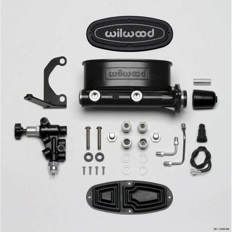 Wilwood Aluminum Tandem Master Cylinder Kit w/ Bracket and Proportioning Valve - 1" Bore - Black