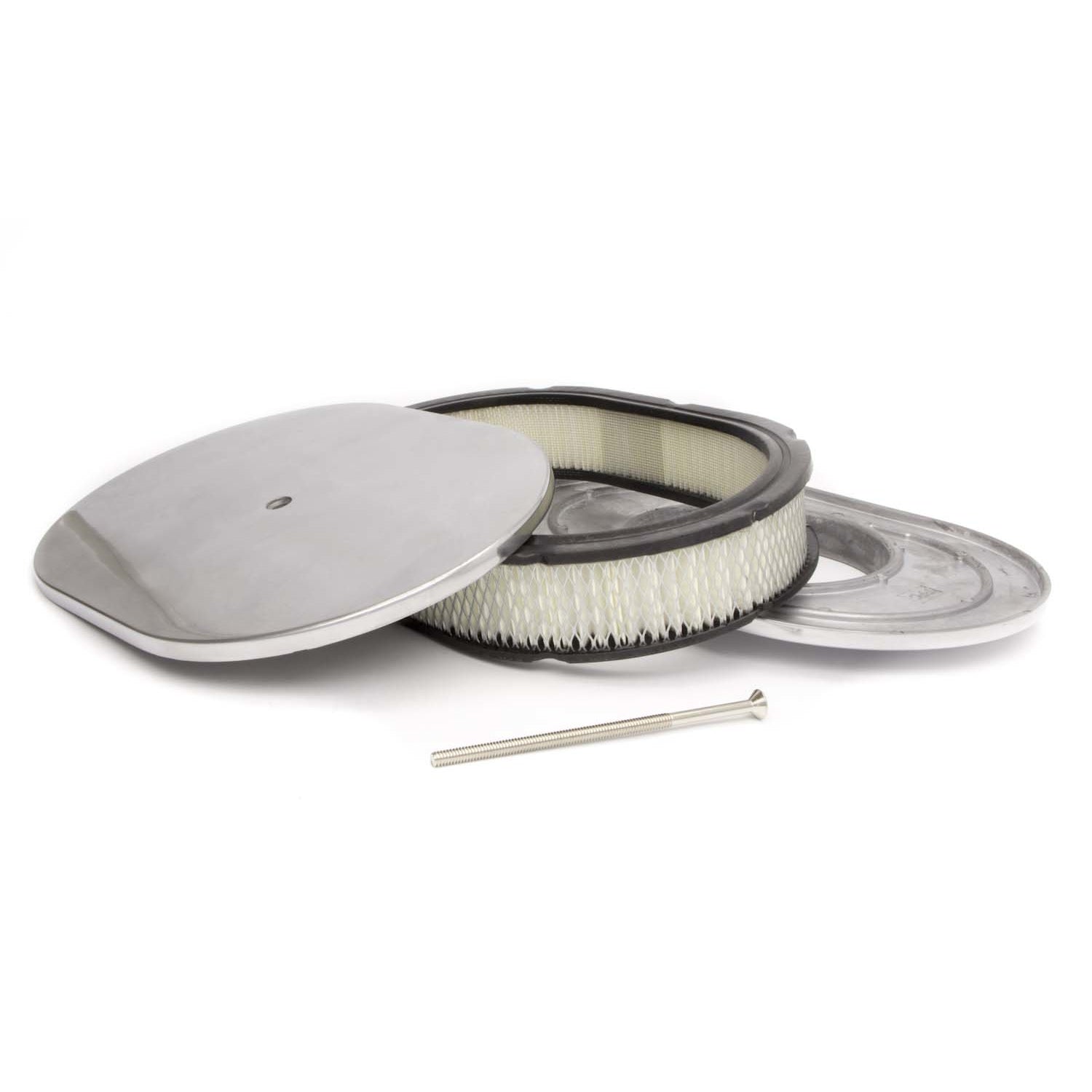 Racing Power Oval Air Cleaner Assembly 12" Oval 2" Element 5-1/8" Carb Flange - Flat Base - Polished