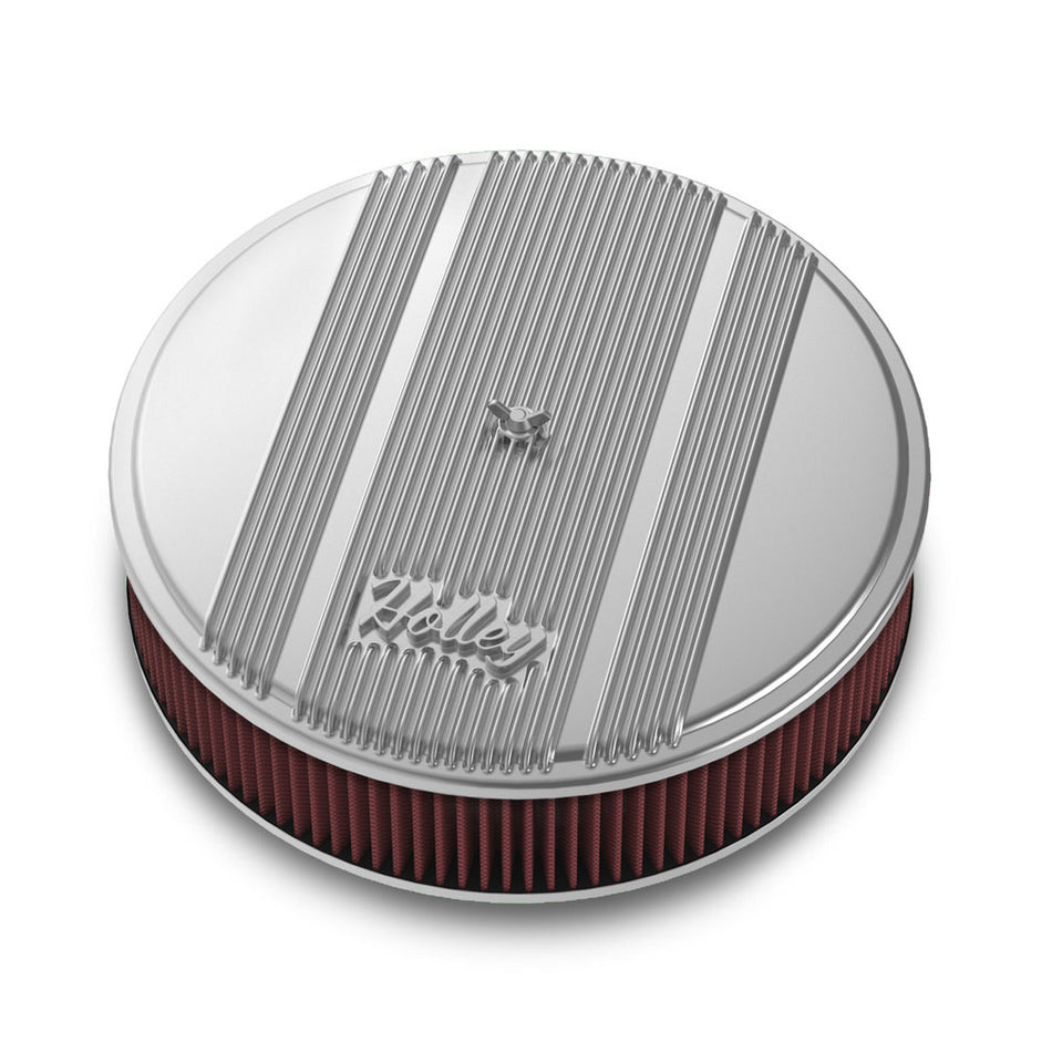 Holley 14"x3" Round Finned Air Cleaner - Premium Element - Polished