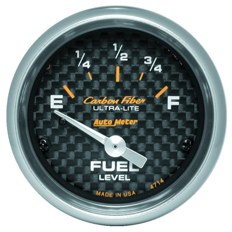 Auto Meter Carbon Fiber 0-90 ohm Fuel Level Gauge - Electric - Analog - Short Sweep - 2-1/16 in Diameter - Carbon Fiber Look Face