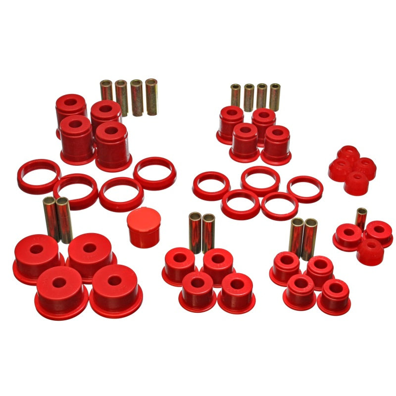 Energy Suspension Hyper-Flex Bushing Kit - Body Mount/Suspension Bushings - Boots - Polyurethane/Steel - Red/Cadmium