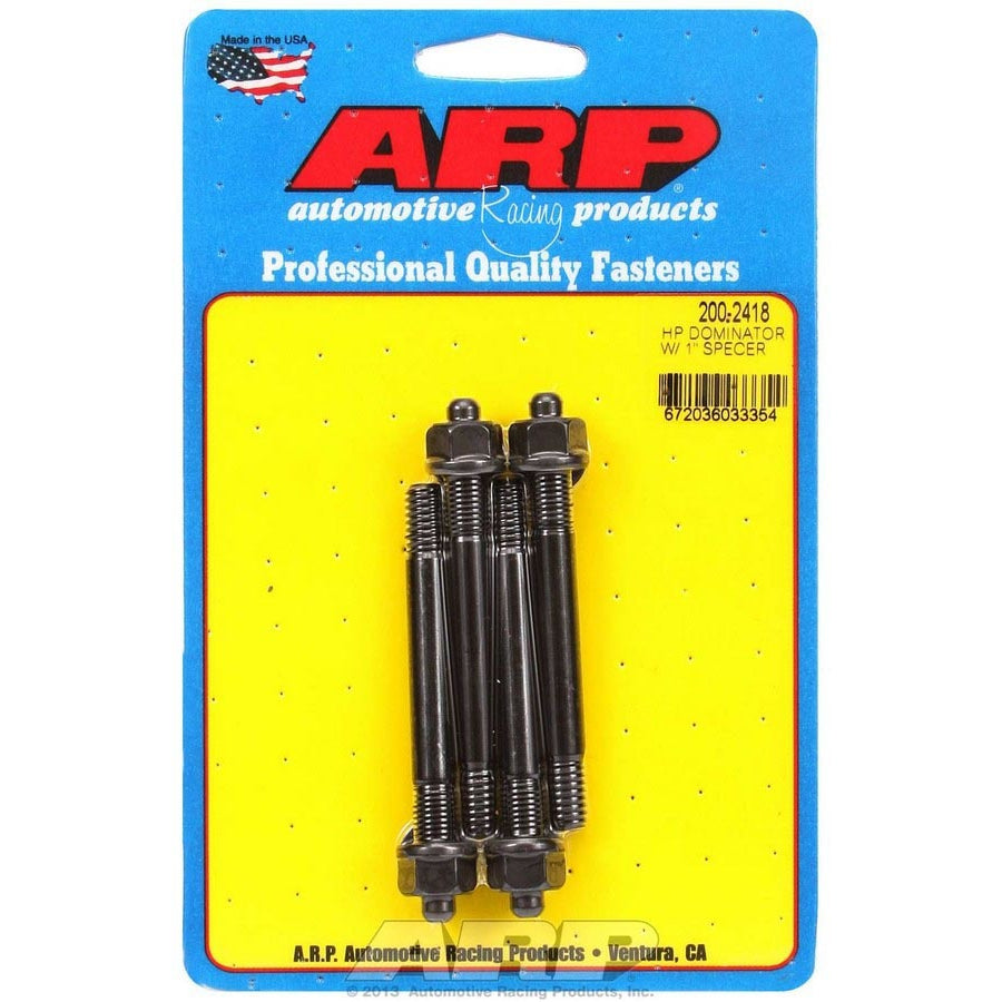 ARP Carburetor Stud - 5/16-18 and 5/16-24 in Thread - 3.2 in Long - Hex Nuts - Chromoly - Black Oxide - Set of 4