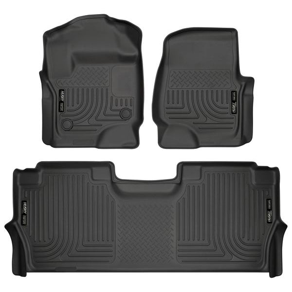 Husky Liners WeatherBeater Front / 2nd Row Floor Liner - Black / Textured - Factory Storage Box - Super Duty - Crew Cab - Ford Fullsize Truck 2017-24