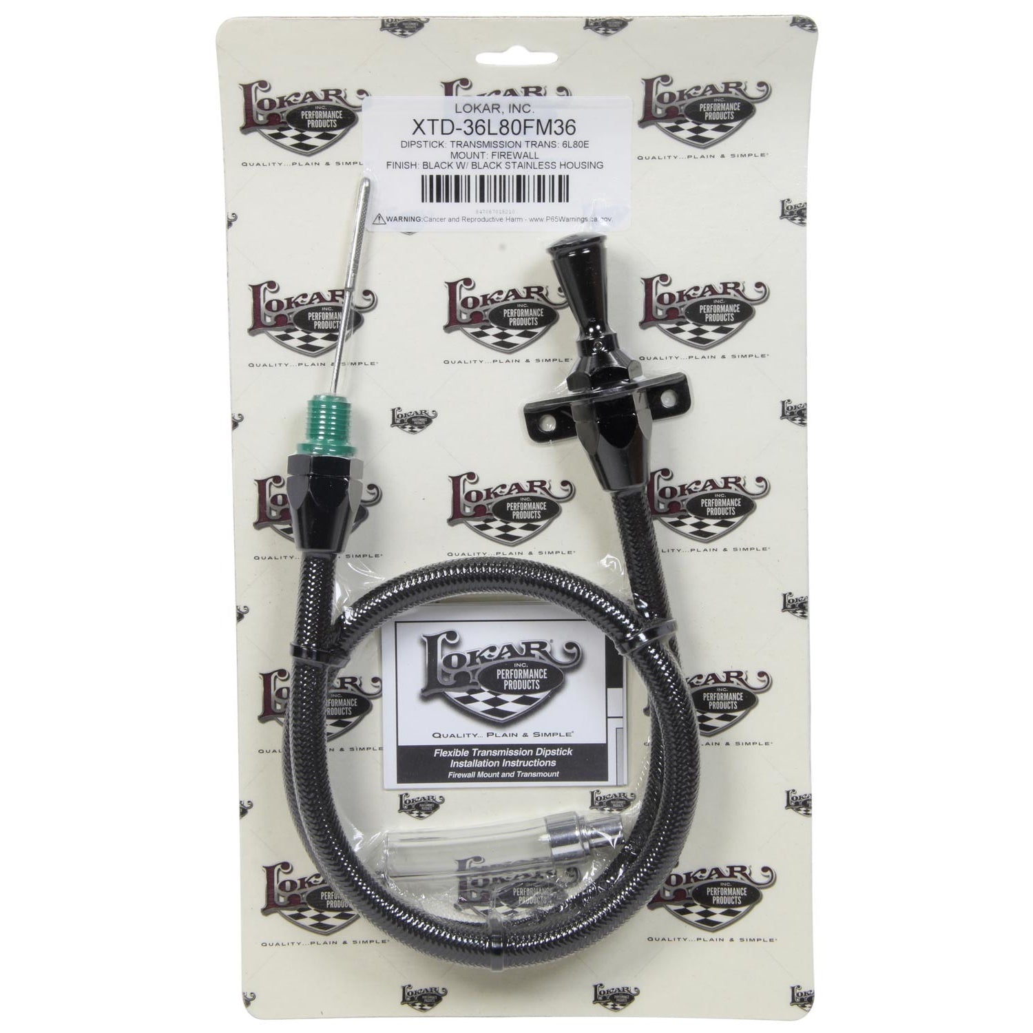 Lokar Hi-Tech Transmission Dipstick - Firewall Mount - Flexible - Braided Stainless Housing - Black - 6L80E/6L90E