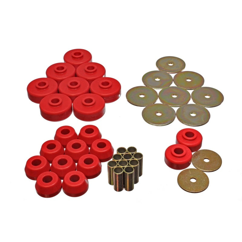 Energy Suspension Hyper-Flex Body Mount Bushing - Hardware Included - Polyurethane/Steel - Red