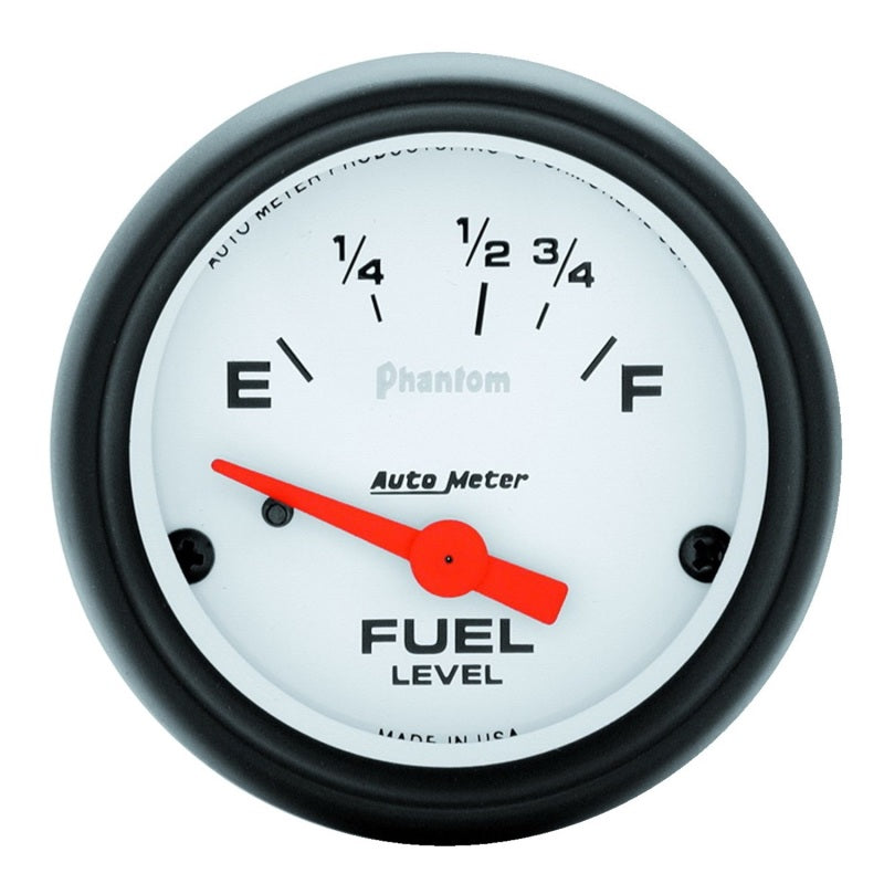 Auto Meter Phantom 16-158 ohm Fuel Level Gauge - Electric - Analog - Short Sweep - 2-1/16 in Diameter - White Face