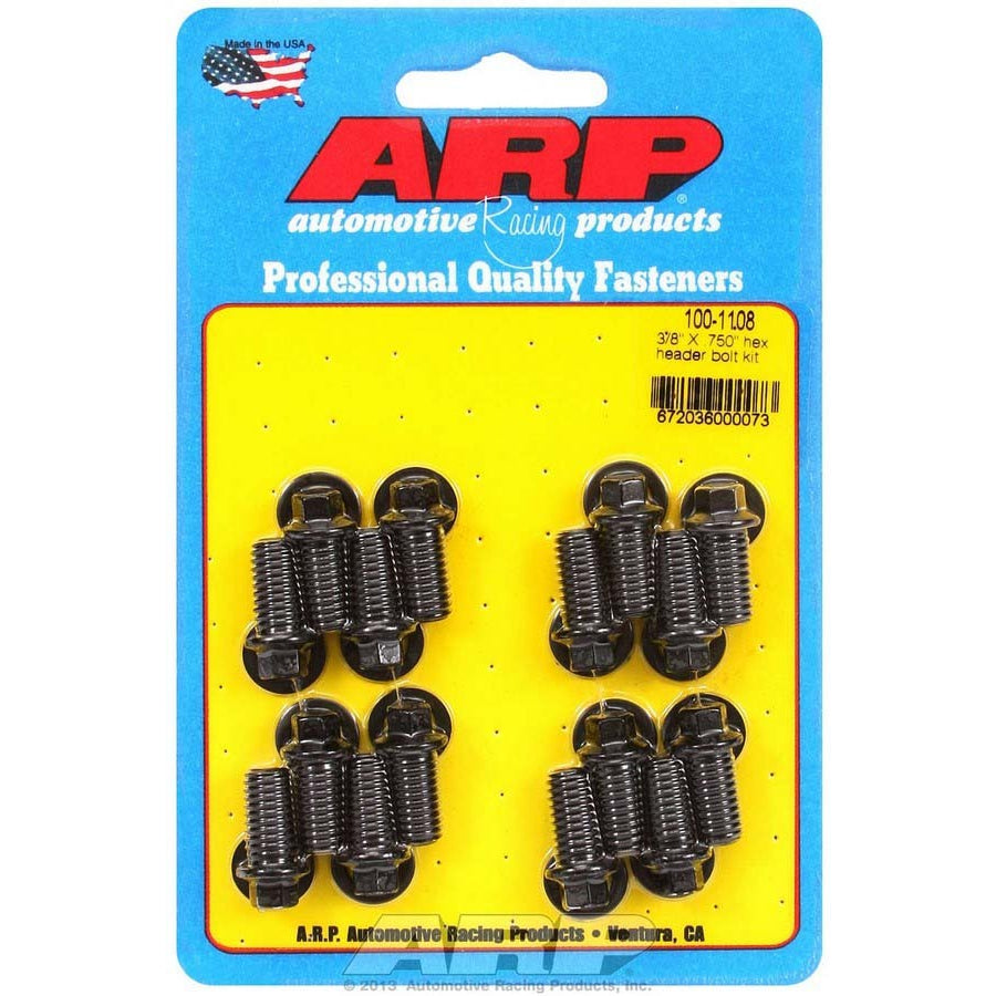 ARP Black Oxide Header Bolt Kit - Hex - 3/8" x .750" Under Head Length (16 Pieces)