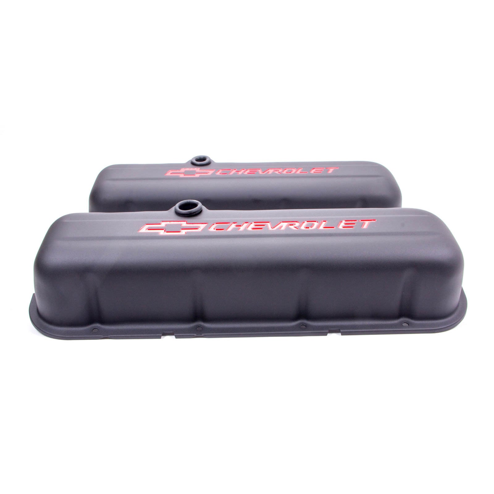 Proform Tall Valve Cover - Baffled - Breather Hole - Chevrolet Bowtie Logo - Black Crinkle - Big Block Chevy - Pair