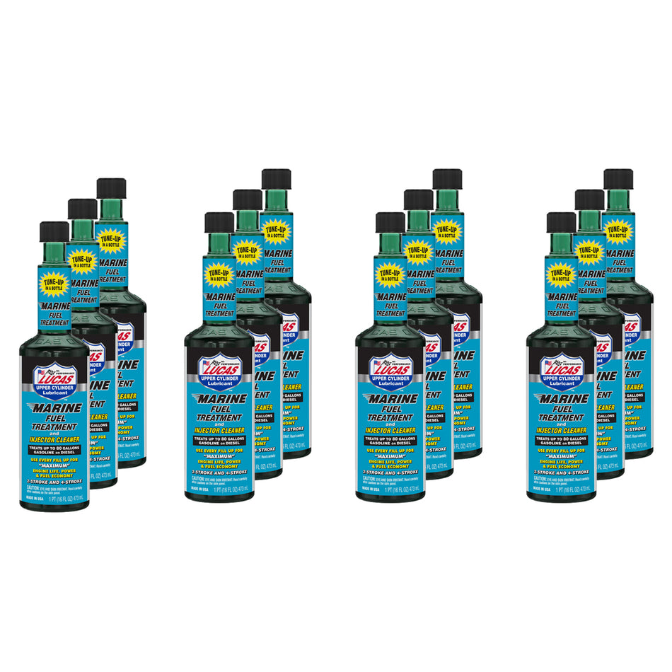 Lucas Marine Fuel Treatment and Injector Cleaner - System Cleaner - Corrosion Inhibitor - Lubricant - 16.00 oz Bottle - Gas - (Set of 12)