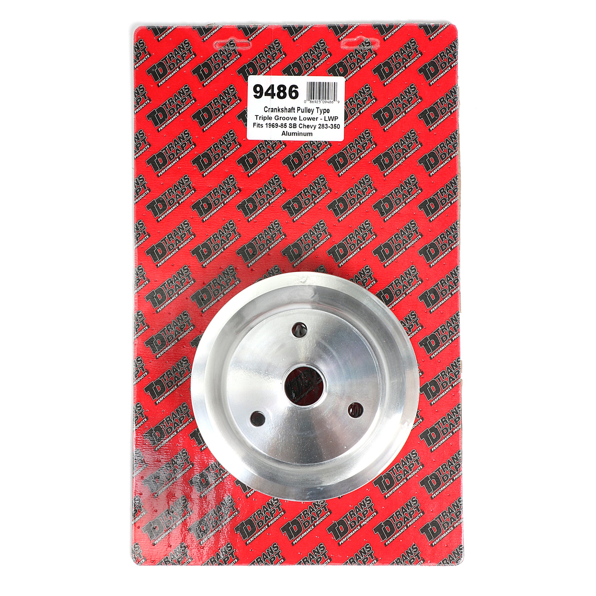 Trans-Dapt V-Belt 3 Groove Crankshaft Pulley - 6.563 in Diameter - Machined Aluminum - Long Water Pump - Small Block Chevy