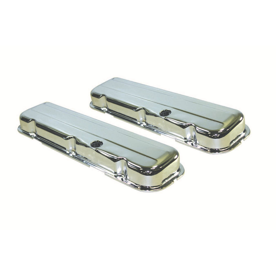 Specialty Products Stock Height Valve Covers Baffled Breather Holes Steel - Chrome - BB Chevy - Pair