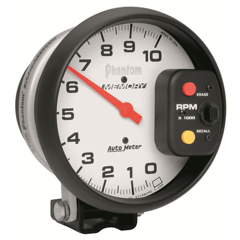 Auto Meter Phantom Memory Tachometer - 5" - 10,000 RPM Pedestal Mount