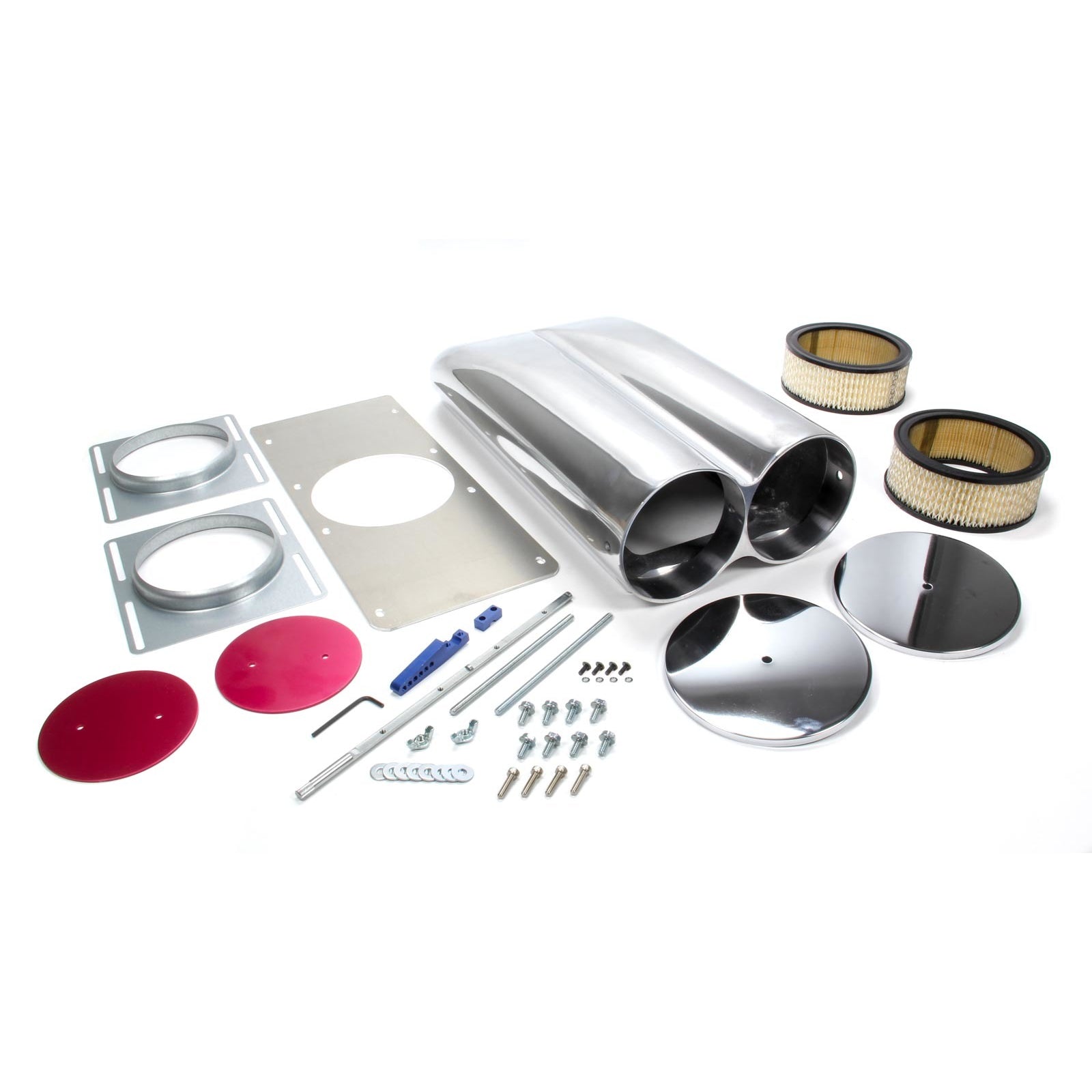 Racing Power Shotgun Style Scoop Air Cleaner Assembly 20" Long 5" Tall Dual 5-1/8" Carb Flange - Aluminum