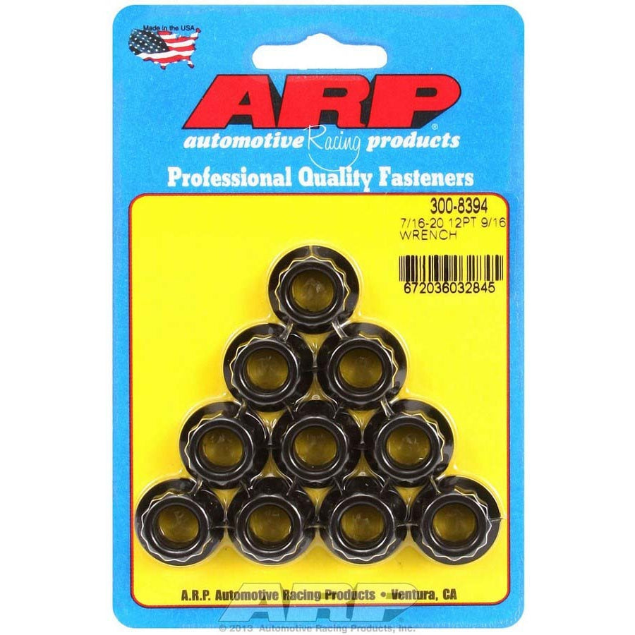 ARP 7/16-20 in Thread Nut - 9/16 in 12 Point Head - Chromoly - Black Oxide - Universal - Set of 10