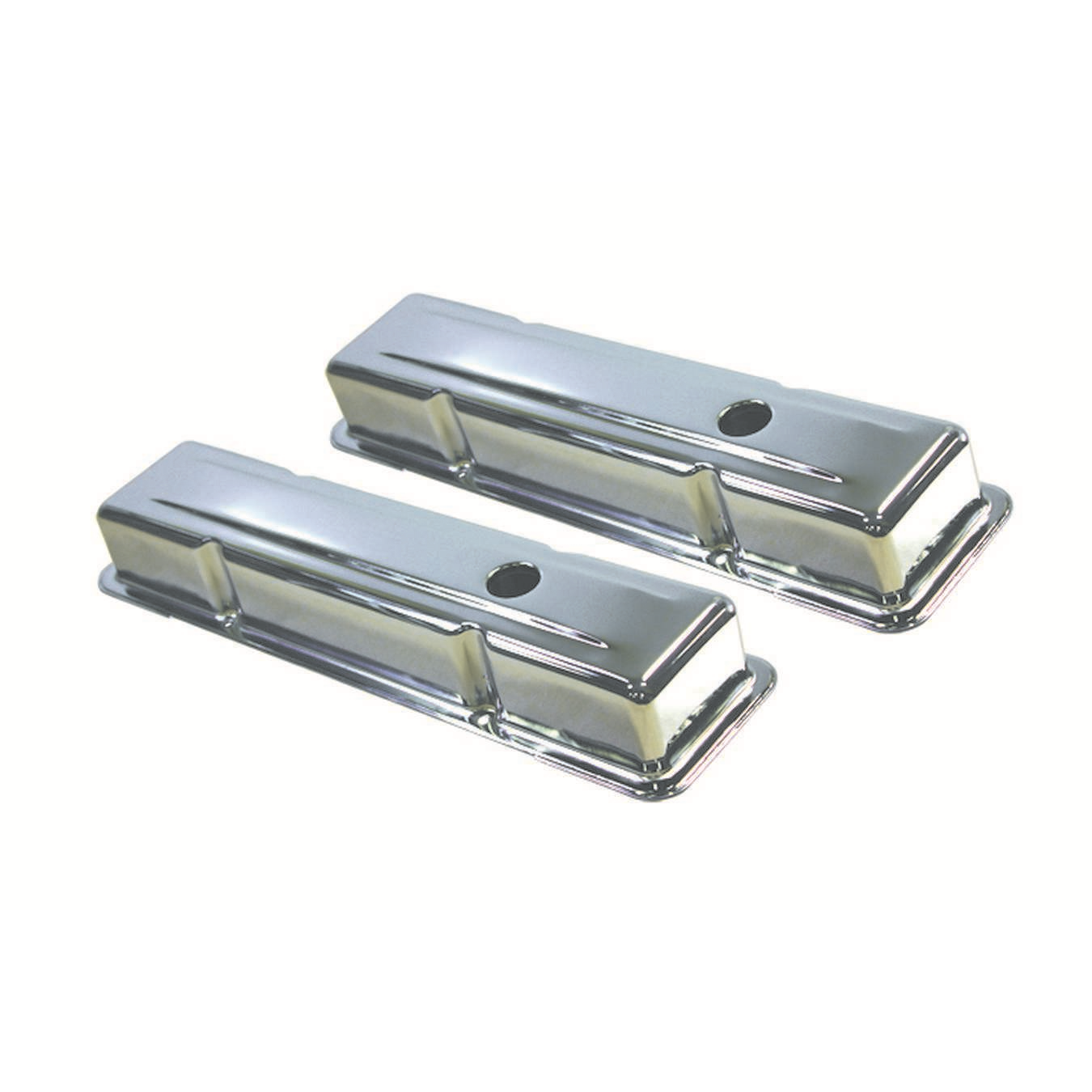 Specialty Products Valve Cover - Stock Height - Baffled - Breather Holes - Chrome - Small Block Chevy - Pair