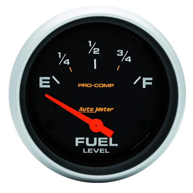 Auto Meter Pro-Comp 240-33 ohm Fuel Level Gauge - Electric - Analog - Short Sweep - 2-5/8 in Diameter - Black Face