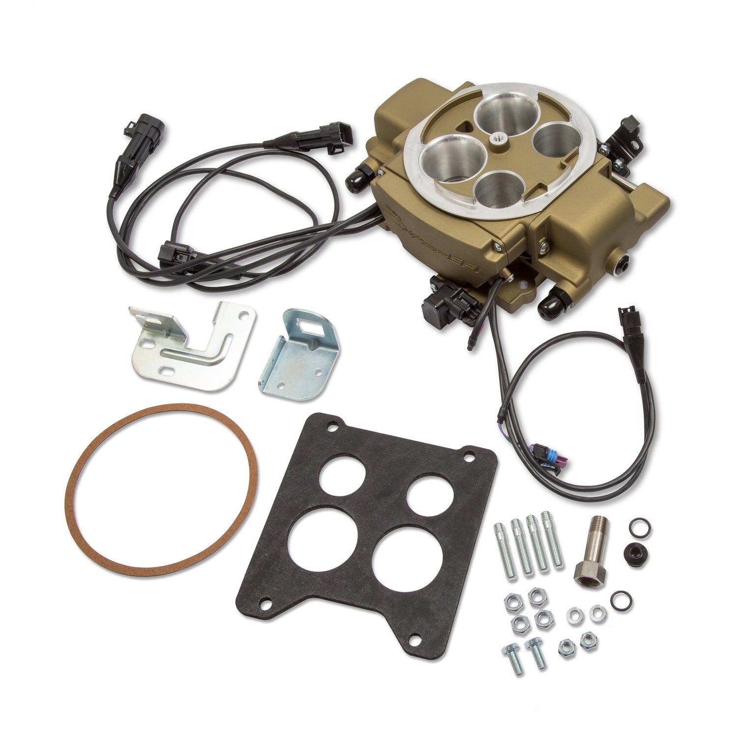 Sniper EFI Fuel Injection System - Master - Throttle Body - Quadrajet Flange - Fuel Pressure Regulator Required - Gold