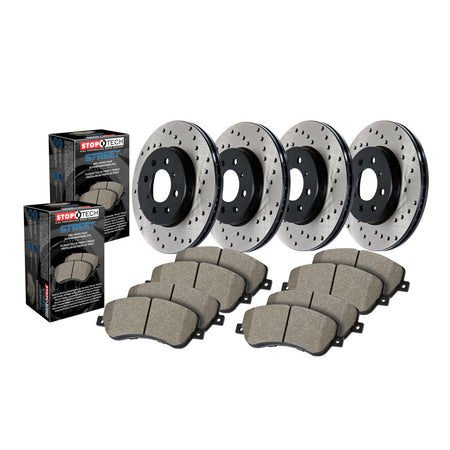 StopTech Premium Brake Rotor and Pad Kit - Front/Rear - Semi-Metallic Pads - Iron - Black Paint