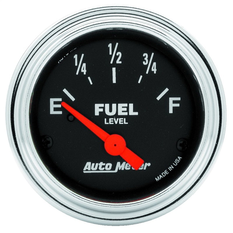 Auto Meter Traditional Chrome 240-33 ohm Fuel Level Gauge - Electric - Analog - Short Sweep - 2-1/16 in Diameter - Black Face