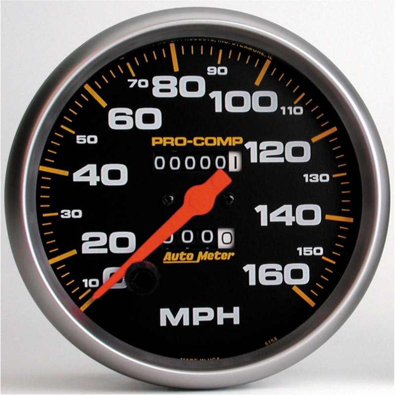 Auto Meter Pro-Comp 160 MPH Speedometer - Mechanical - Analog - 5 in Diameter - Black Face