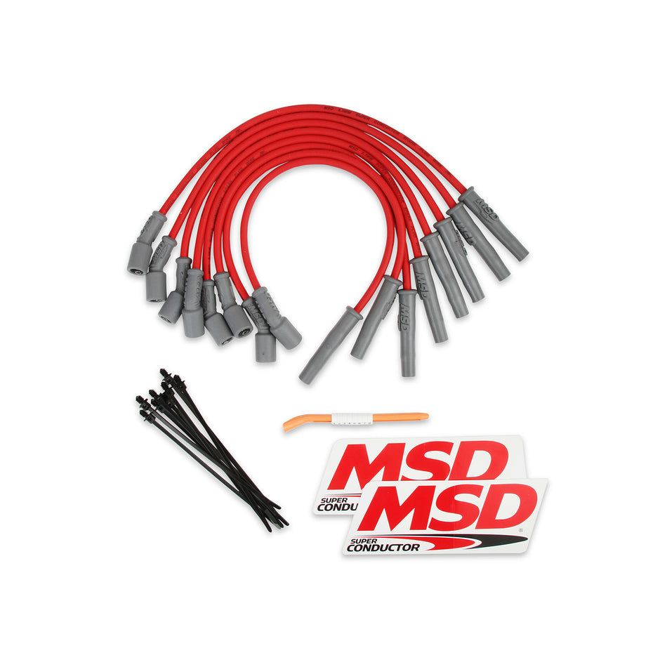 MSD Super Conductor Spark Plug Wire Set - Spiral Core - 8.5 mm - Red - Straight Plug Boots - Factory Style Boots/Terminals - 6.2 L