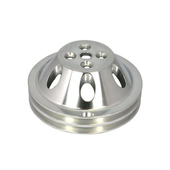 Racing Power V-Belt 2 Groove Water Pump Pulley - 6.6 in Diameter - Polished Aluminum - Short Water Pump - Small Block Chevy