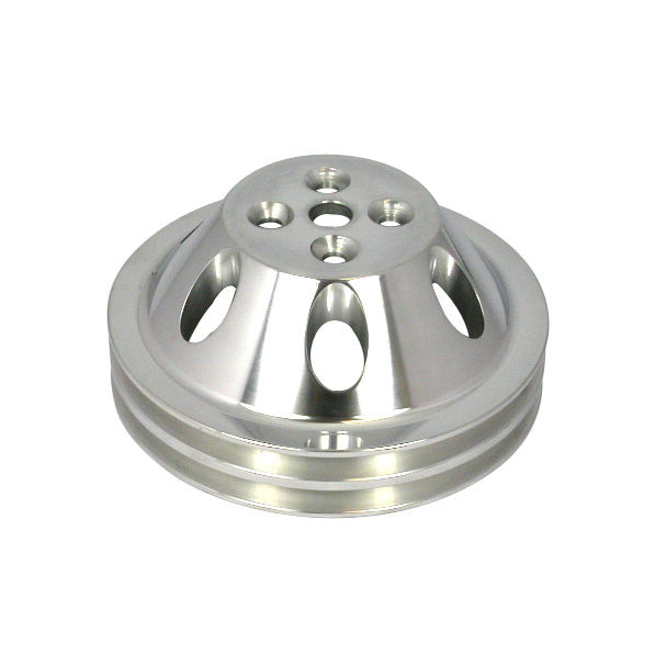 Racing Power V-Belt 2 Groove Water Pump Pulley - 6.6 in Diameter - Polished Aluminum - Short Water Pump - Small Block Chevy