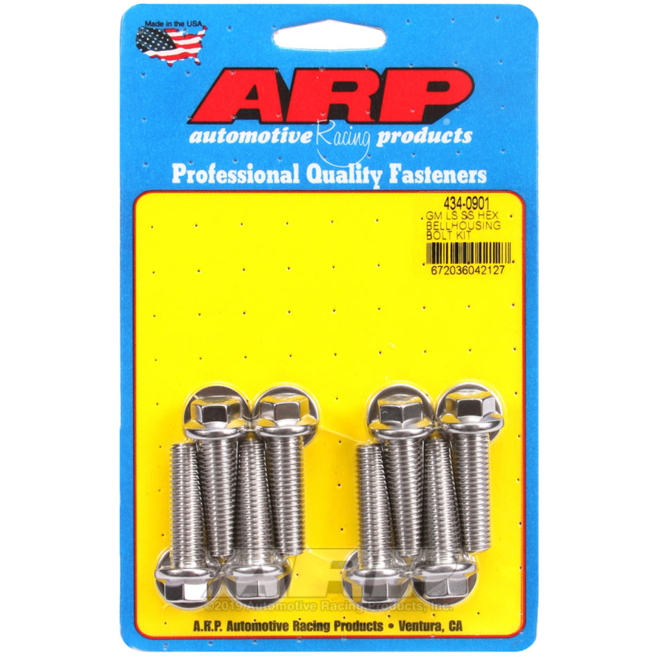 ARP Bellhousing Bolt Kit - 10 mm x 1.50 Thread - 1.375 in Long - Hex Head - Washers Included - Polished - GM LS-Series - Set of 8