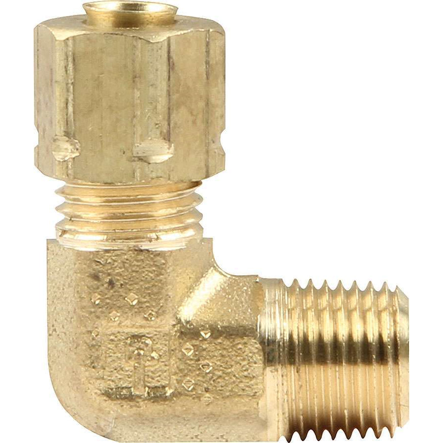 Allstar Performance 90 Degree Nylon Brake Hose Adapter - 1/8 in NPT Male Thread to 3/16 in Nylon Hose - Compression - Brass