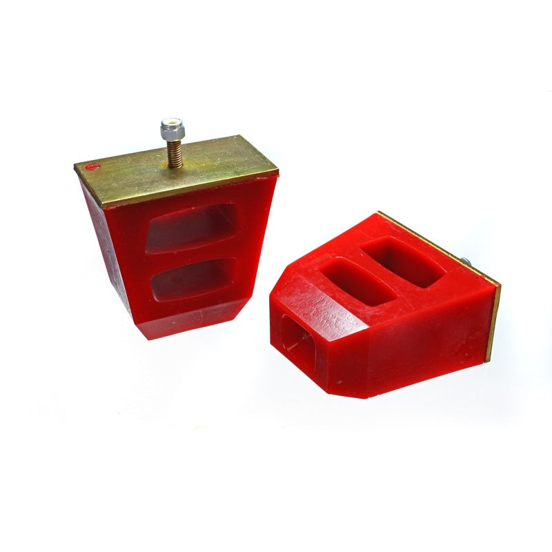 Energy Suspension Hyper-Flex Bump Stop - 4.5 in Tall - 4.5 x 2.5 in Wide - 3/8 in Stud - Lock Nut - Red - Universal - Pair