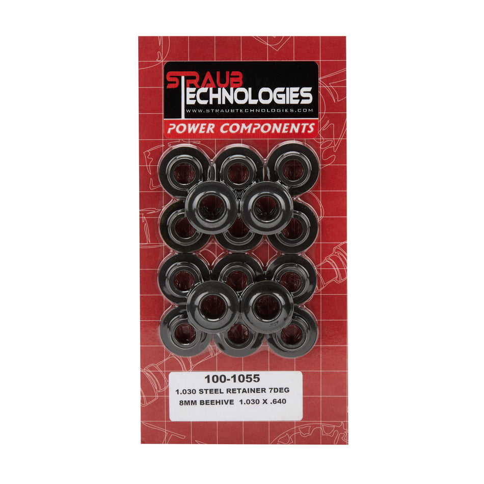 Straub Technologies 7 Degree Valve Spring Retainer - 1.055 in Beehive Spring - Black Oxide (Set of 16)