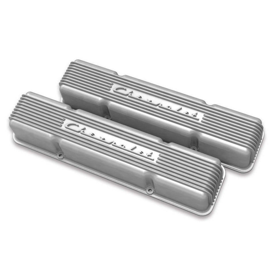 Holley Vintage Series Tall Valve Cover - Finned - Chevy Logo - Small Block Chevy - Pair