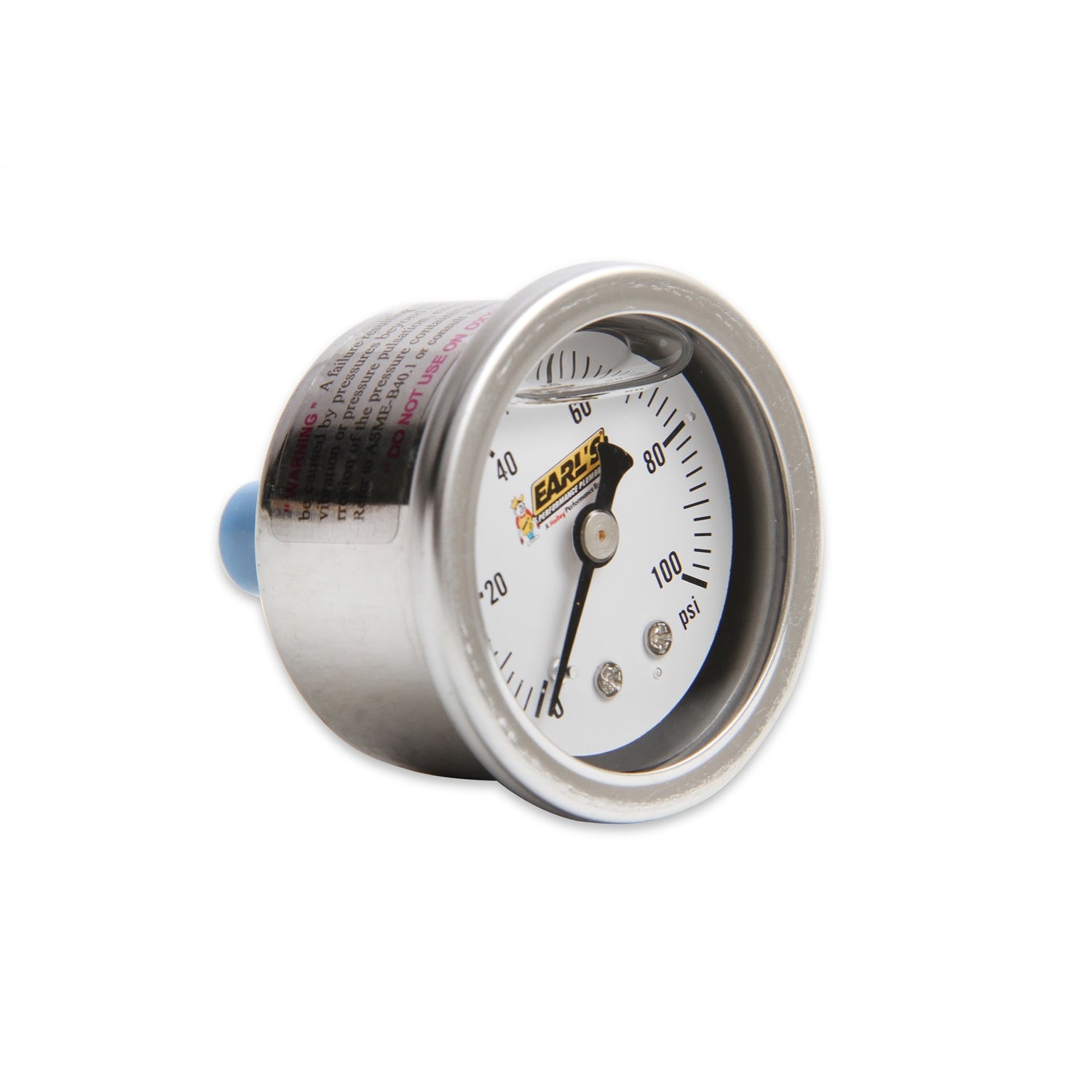 Earl's Liquid Filled Pressure Gauge - 0-100 psi - 1-1/2" Diameter - 1/8" NPT Port - White Face