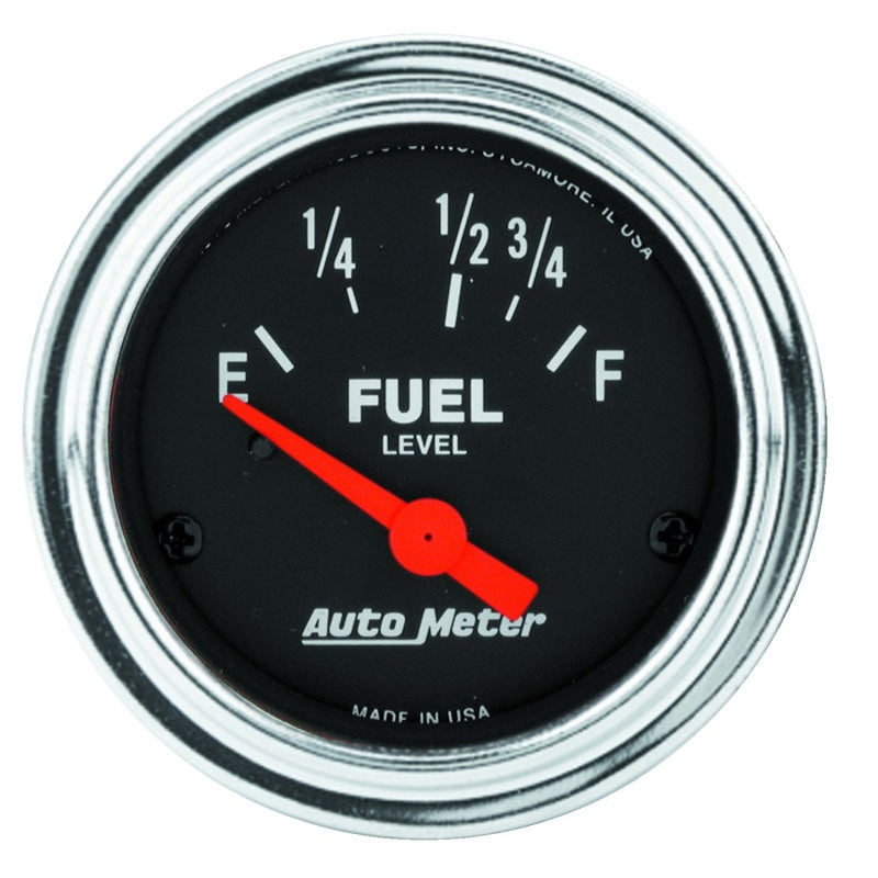 Auto Meter Traditional Chrome 16-158 ohm Fuel Level Gauge - Electric - Analog - Short Sweep - 2-1/16 in Diameter - Black Face