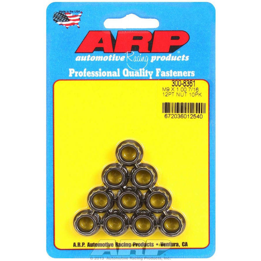 ARP 9 mm x 1.00 Thread Nut 11 mm 12 Point Head Chromoly Black Oxide - Universal